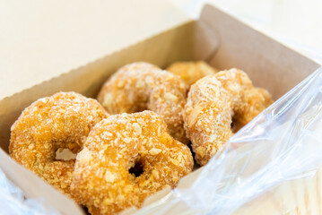 Shrimp donuts, Asian street food with authentic shrimp in a box, available for 24 hours, street food