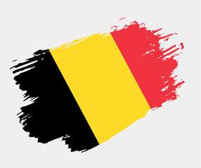 Artistic grunge brush flag of Belgium isolated on white background. Elegant texture of national country flag