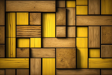 yellow brown wooden panel mosaic, ai generated