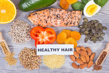 Nutritious food containing natural vitamins and minerals as best eating for healthy hair