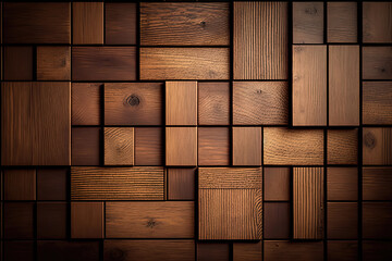 brown wooden panel mosaic, ai generated - obrazy, fototapety, plakaty