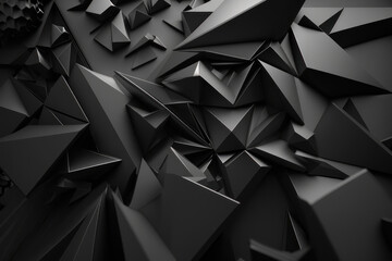 Abstract background, black triangles on a black background. AI generative.