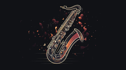 Fototapeta na wymiar Creative illustration with saxophone emblem and logo, generative AI.