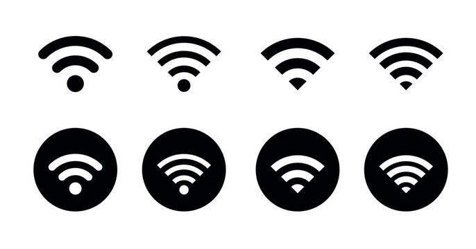 Set of Wireless and wifi icons. WIFI icon set in various shapes. Wireless and wifi icon or sign for remote internet access