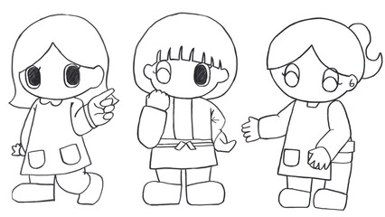 さまざまなエプロンを着た女性の線画イラスト