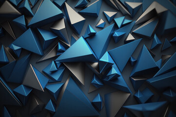 Abstract background, blue smooth triangles. AI generative.