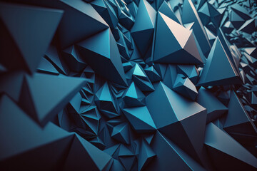 Abstract background, blue triangles. AI generative.