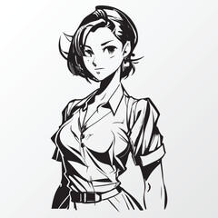 A line art sketch of a anime girl character