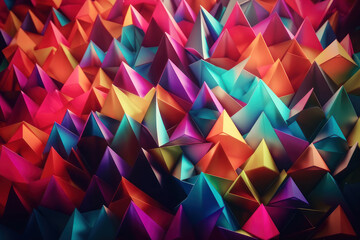 Abstract background, colorful triangles, red and blue tone. AI generative.