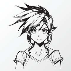 A line art sketch of a anime girl character