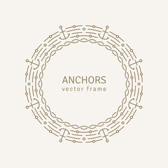 Graphic Design Template for Logo, Labels and Badges. Abstract Line Ornate Frame with Anchors and Chain. Vector illustration.