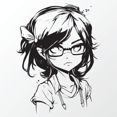 A line art sketch of a anime girl character