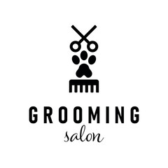 Dog grooming. Pet styling and grooming shop, hair salon, pet store signboard for dogs. Shearing animal