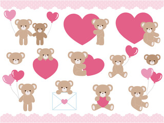 ハートとくまのかわいいベクターイラストセット