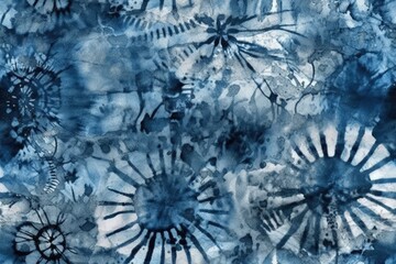 tie-dye background with black and white floral accents. Generative AI