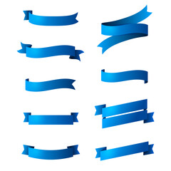 Set of blue ribbons isolated on white background. Vector illustration.
