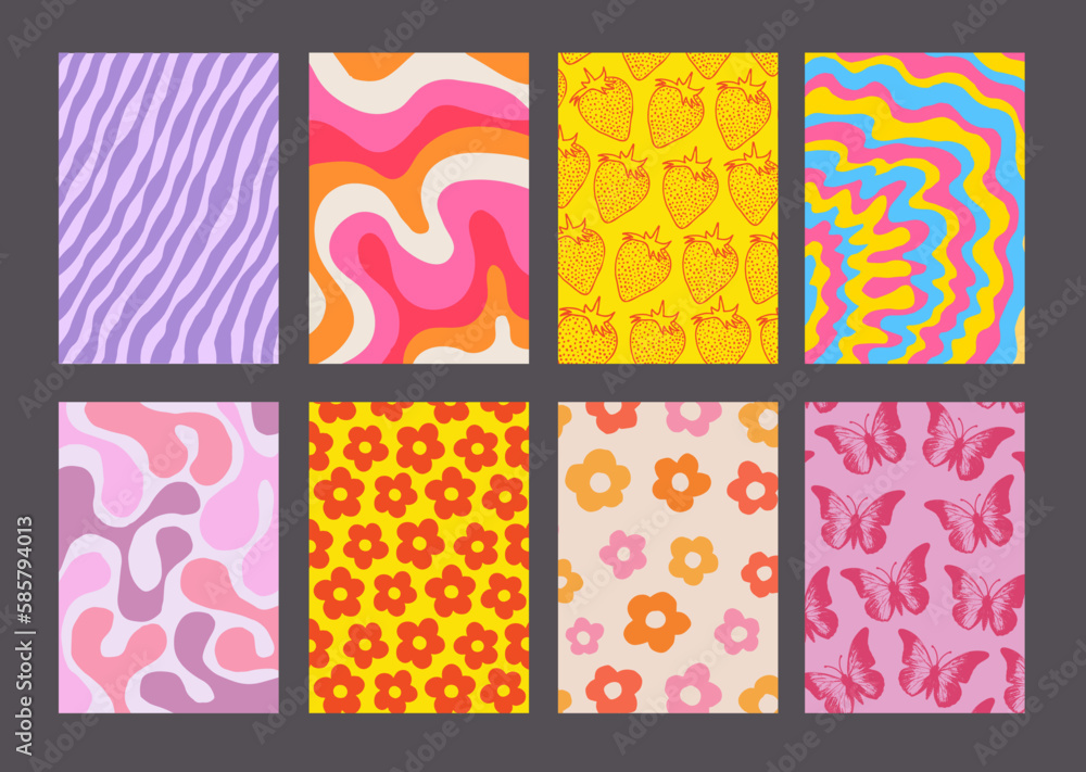 Poster cool groovy pattern posters collection. set of y2k textures. trendy abstract geometric 90s backgroun