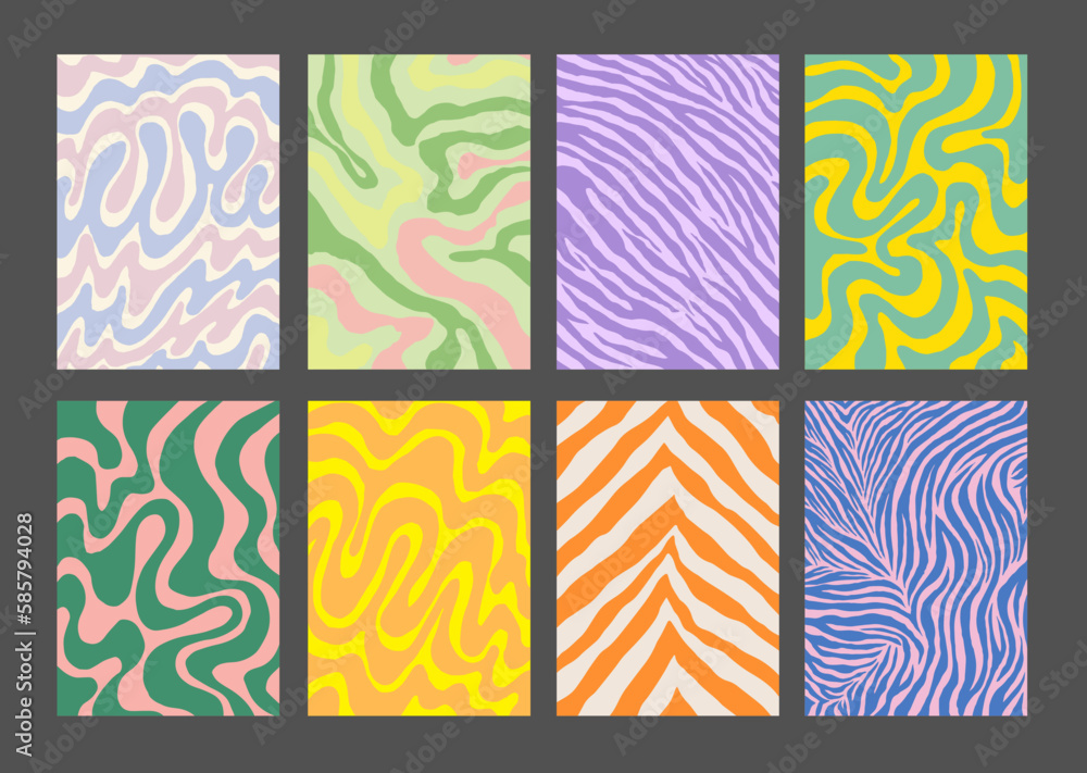 Aufkleber cool groovy pattern posters collection. set of y2k wavy textures. trendy abstract geometric 90s back