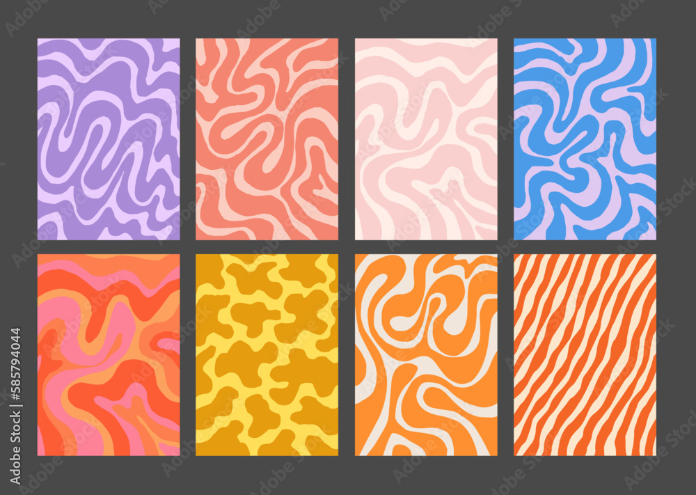 Poster cool groovy pattern posters collection. set of y2k wavy textures. trendy abstract geometric 90s back