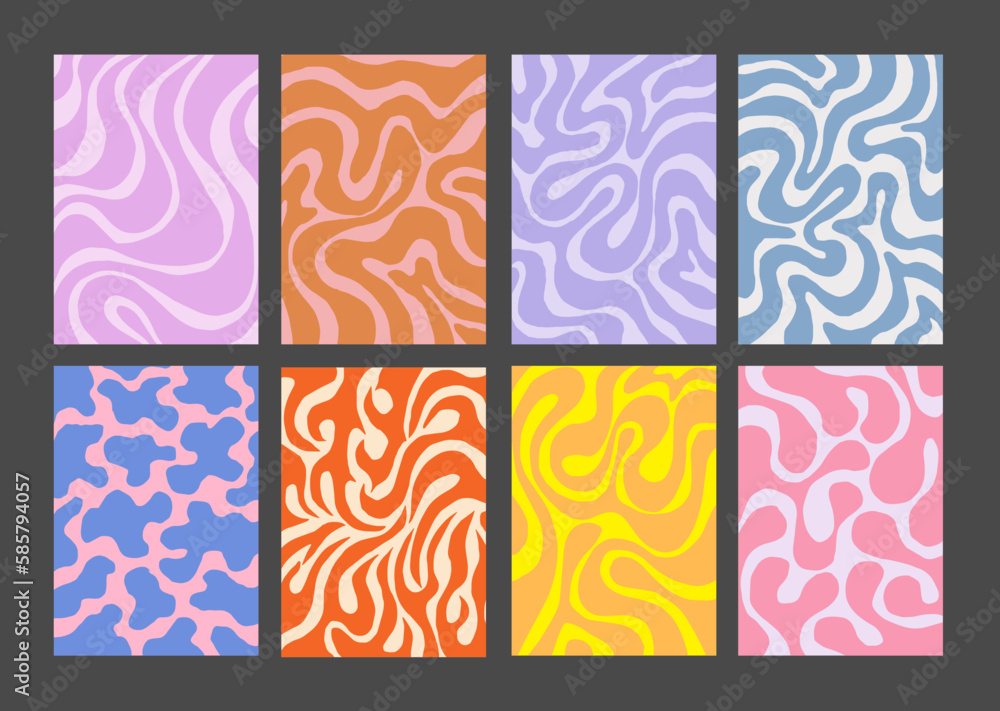 Poster cool groovy pattern posters collection. set of y2k wavy textures. trendy abstract geometric 90s back