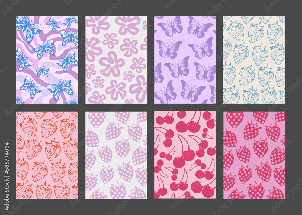 Poster cool groovy pattern posters collection. set of y2k wavy textures. trendy abstract geometric 90s back