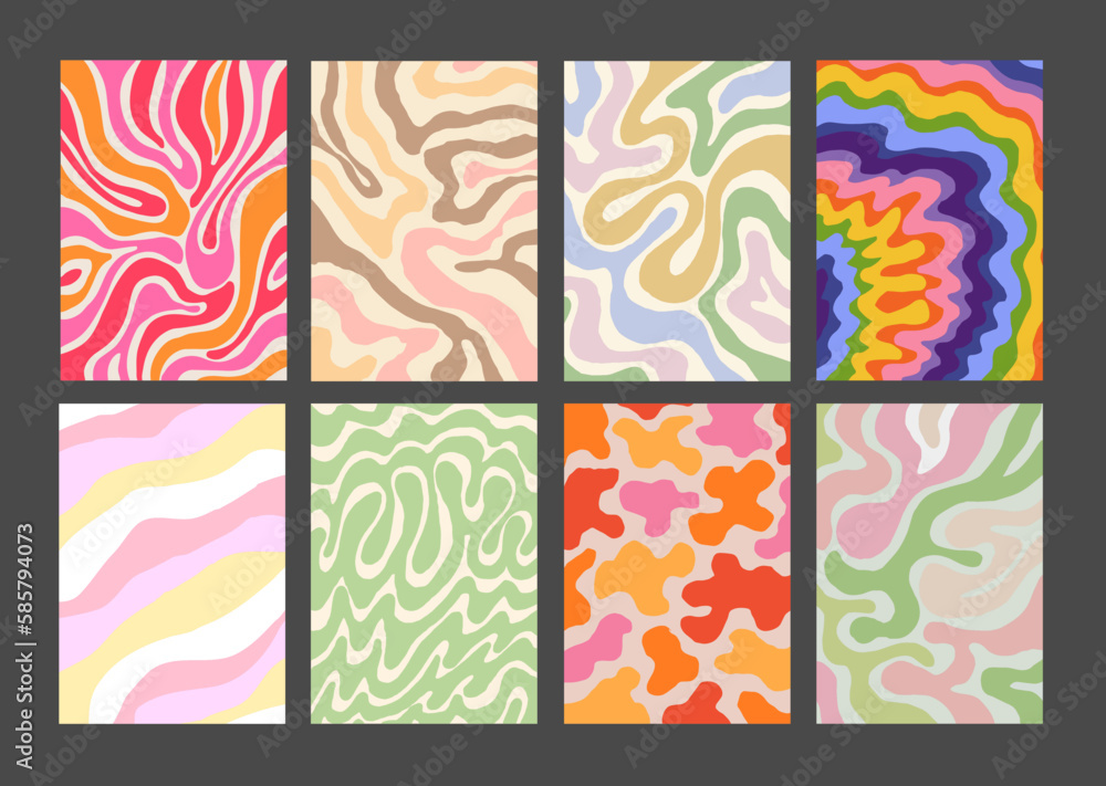 Poster cool groovy pattern posters collection. set of y2k wavy textures. trendy abstract geometric 90s back