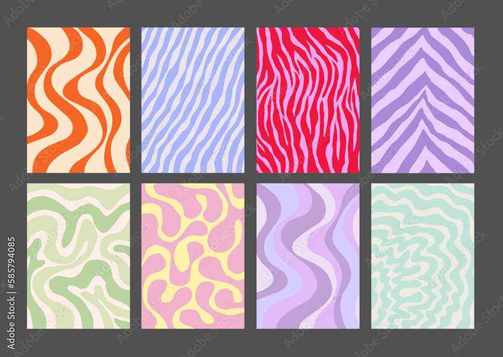 Aufkleber cool groovy pattern posters collection. set of y2k textures. trendy abstract backgrounds.