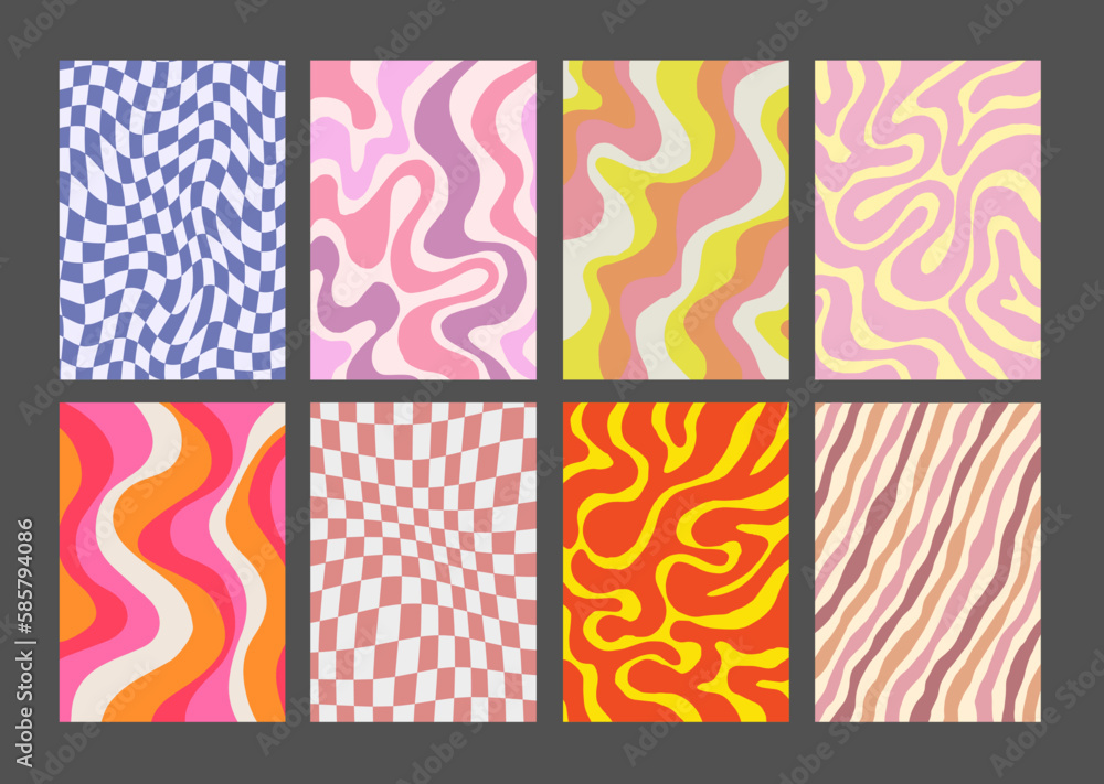 Poster cool groovy pattern posters collection. set of y2k wavy textures. trendy abstract geometric 90s back