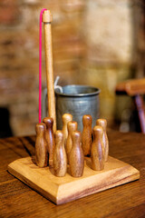 Traditional English pub skittles game