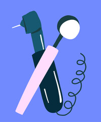 Vector hand drawn cartoon dentist tools applied in clinic. Stylish modern illustration for medical app, children education, print materials.