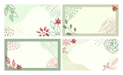 Set of simple floral backgrounds. Templates with place for text, titles. Vector illustration in light green colors.
