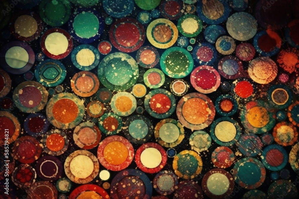 Poster colorful circle pattern on a table. generative ai