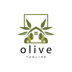 Olive Logo, Olive Oil Plant Vector, Natural Herbal Health Medicine Design, Illustration Template Icon