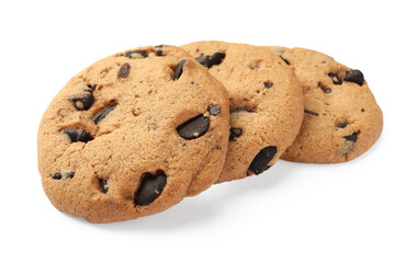 Delicious chocolate chip cookies isolated on white