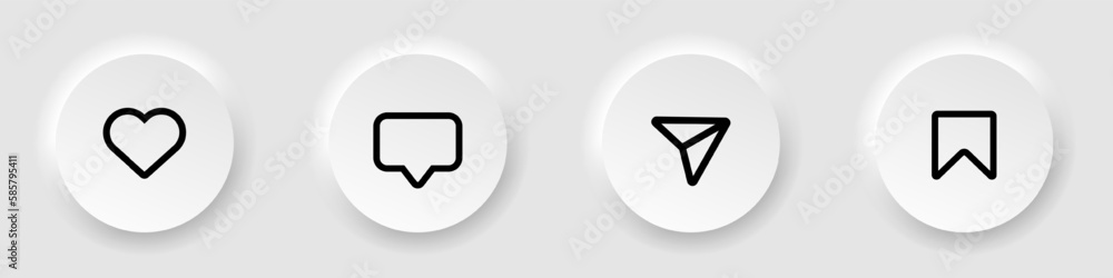 Poster neumorphism ui ux design. elements buttons like, comment, share, save on grey background. user inter