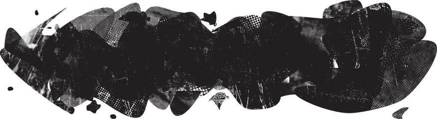 Glitch distorted grungy abstract forms . Blob shape organic. Template for presentation, banner . Fluid isolated shape .Grunge textured . Liquid vector shapes with  halftone dots .Screen print texture