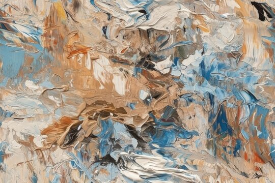 an abstract painting with blue, brown, and white colors. Generative AI