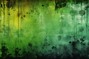 vibrant abstract painting with shades of green and yellow. Generative AI
