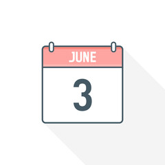 3rd June calendar icon. June 3 calendar Date Month icon vector illustrator