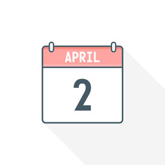 2nd April calendar icon. April 2 calendar Date Month icon vector illustrator