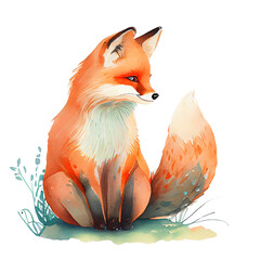 Obraz premium Watercolor Cute Fox Cliparts, isolated watercolor illustration on transparent background, generative AI