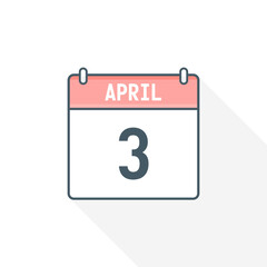 3rd April calendar icon. April 3 calendar Date Month icon vector illustrator