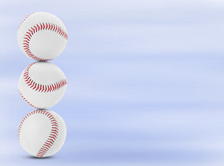 Stack of baseball balls on blue background. Space for text