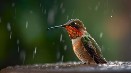 Fototapeta na wymiar Hummingbird in the rain, Generative AI