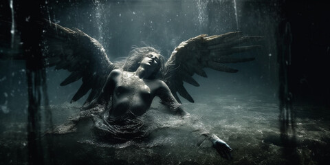 fallen angel under water Generated AI