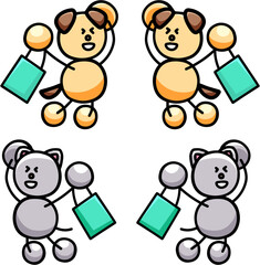 買い物で気分が上がるわんまるとにゃんまるのイラストセット　犬　猫