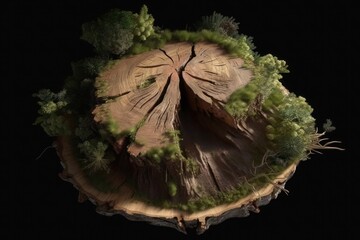Tree trunks stump trees view from above forest moss generative ai