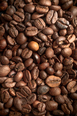średnio palone ziarna kawy arabica, kawa ziarnista w powiększeniu tło, medium roasted arabica coffee beans, seamless endless pattern of coffee beans background - obrazy, fototapety, plakaty