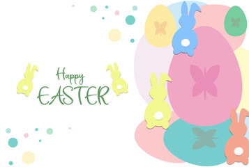 Fototapeta na wymiar Happy Easter banner with eggs and funny bunnies