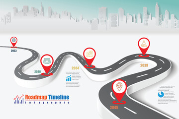 Business roadmap timeline infographic template with pointers designed for abstract background milestone modern diagram process technology digital marketing data presentation chart Vector illustration